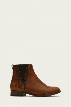 Brown Frye Carly Zip Chelsea Women Ankle Boots | FHPG21975