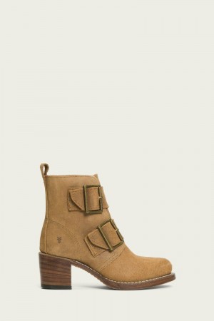 Khaki Frye Sabrina Double Buckle Women Mid Calf Boots | MCRY46018