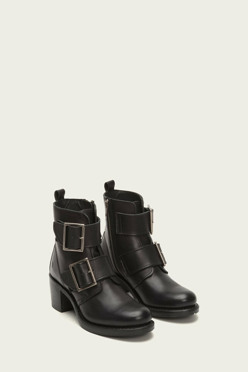 Black Frye Sabrina Double Buckle Women Ankle Boots | TXUP58473