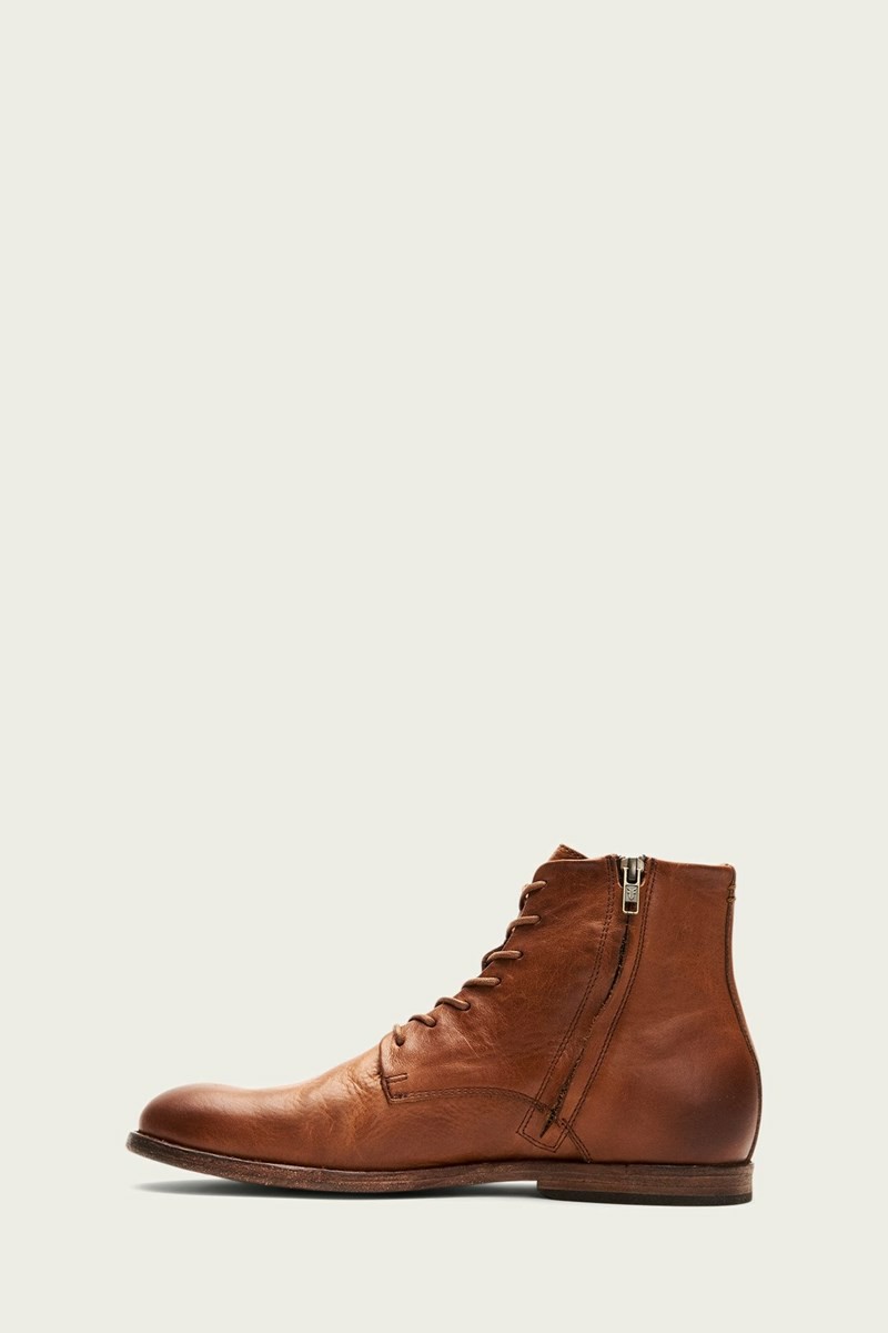 Brown Frye Chris Zip Men Lace Up Boots | VPEL60284