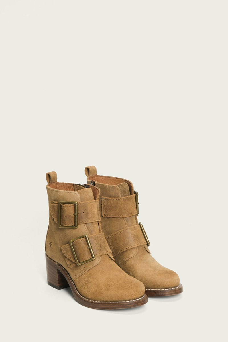 Khaki Frye Sabrina Double Buckle Women Ankle Boots | YTXI75931