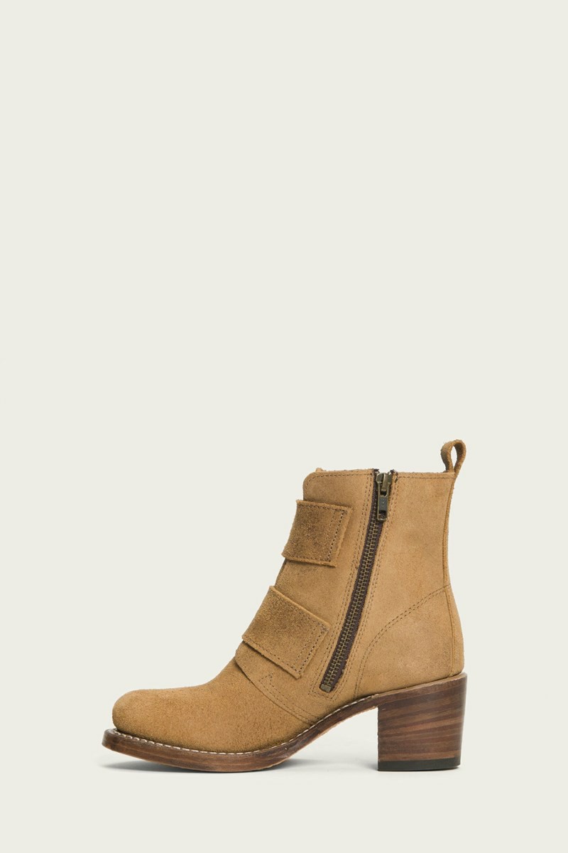 Khaki Frye Sabrina Double Buckle Women Ankle Boots | YTXI75931